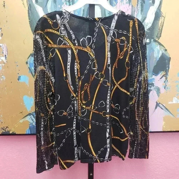 Peter Nygard Chain Sweater with Crochet Sleeves - Picture 2 of 5